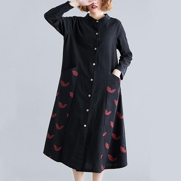long sleeve cotton linen plus size vintage women casual loose spring autumn shirt dress