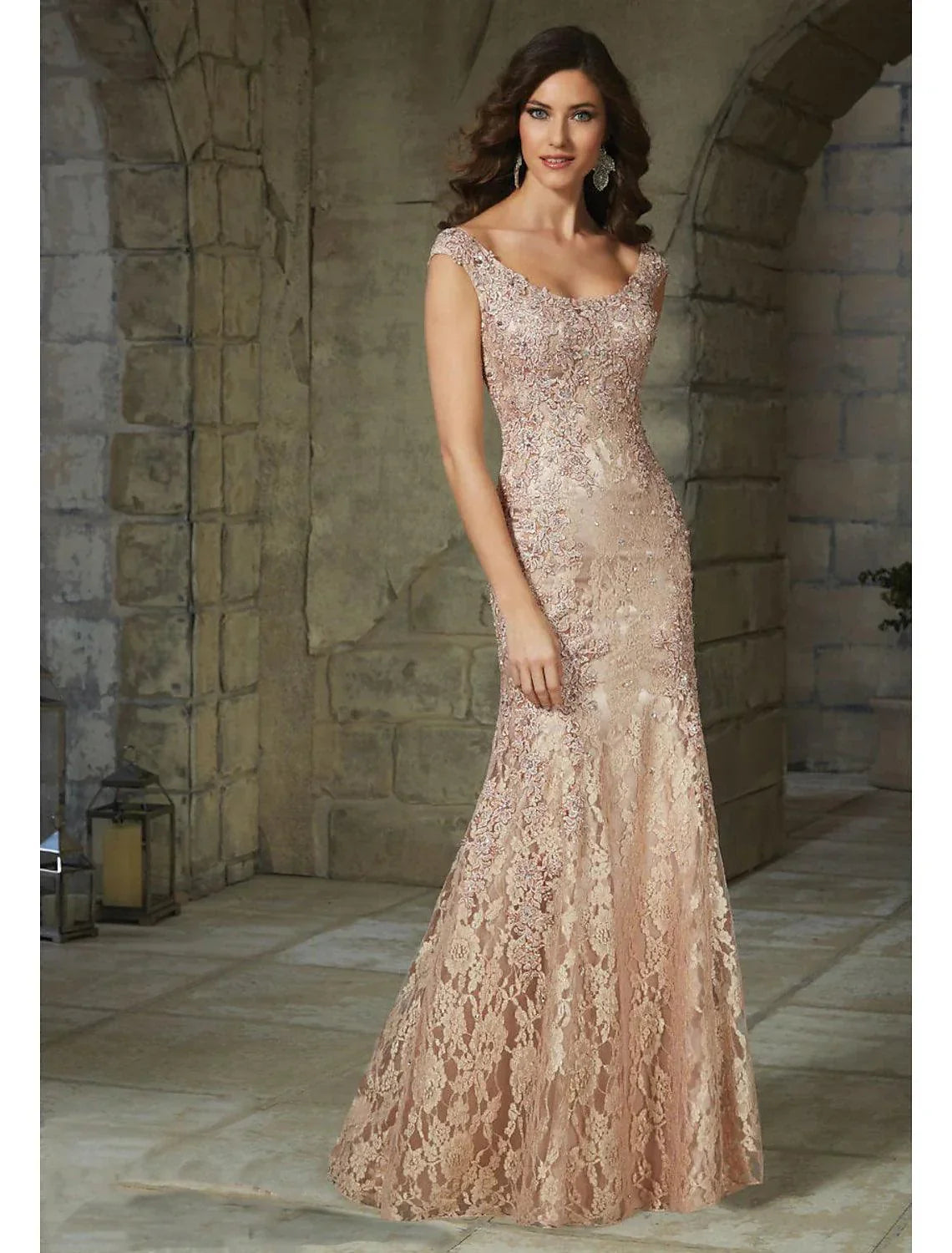 Mermaid Party Dress Elegant Floral Wedding Guest Formal Evening Dress Scoop Neck Sleeveless Floor Length Lace with Lace Insert Pattern / Print - VelvetHem