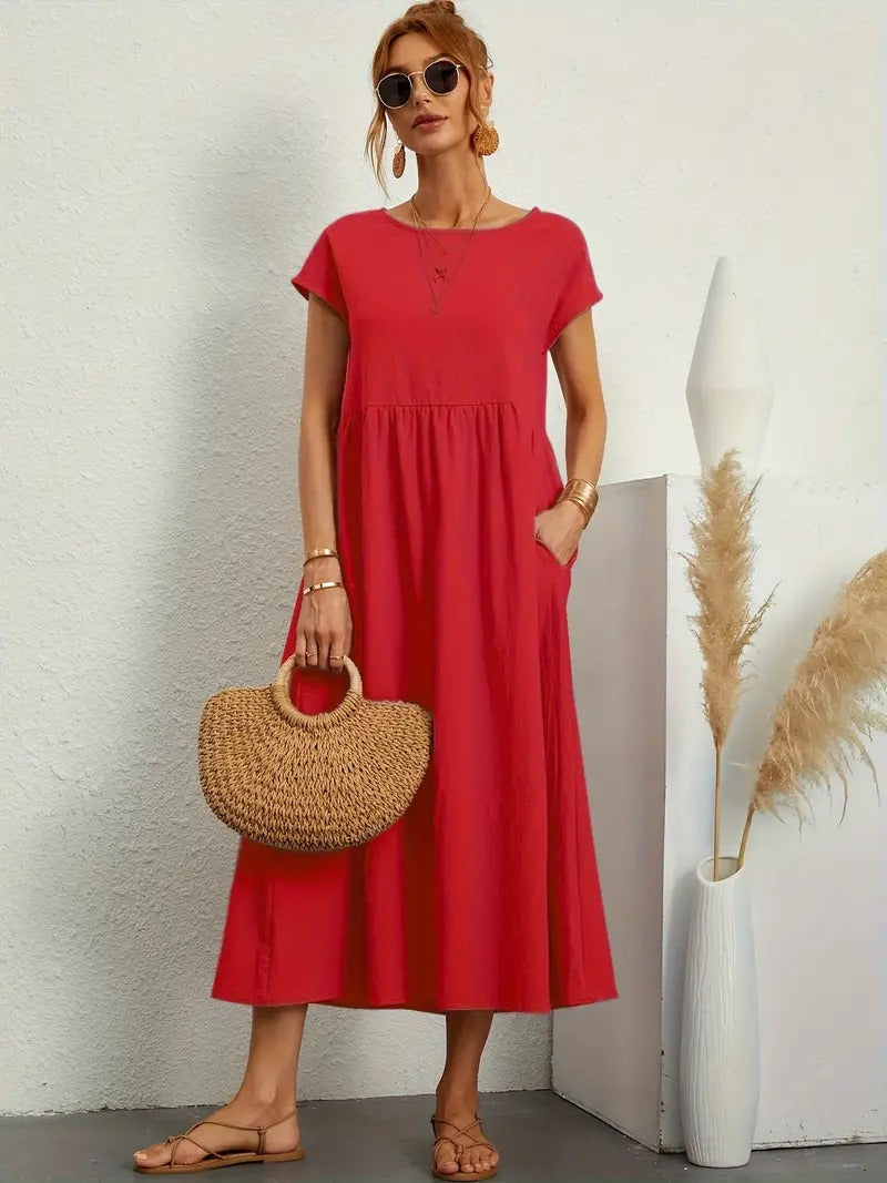 Cecilia Aesthetic Premium Linen Pocket Dress Wardrobe Essential