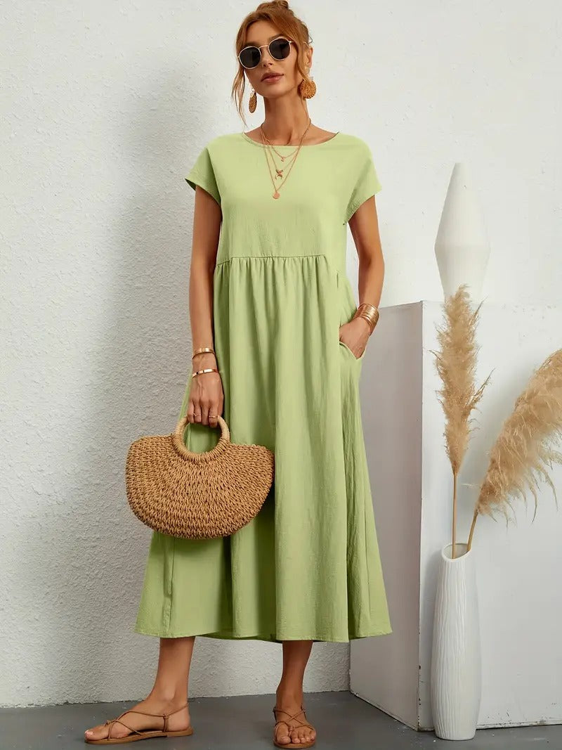 Cecilia Aesthetic Premium Linen Pocket Dress Wardrobe Essential