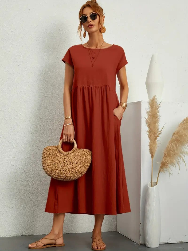 Cecilia Aesthetic Premium Linen Pocket Dress Wardrobe Essential