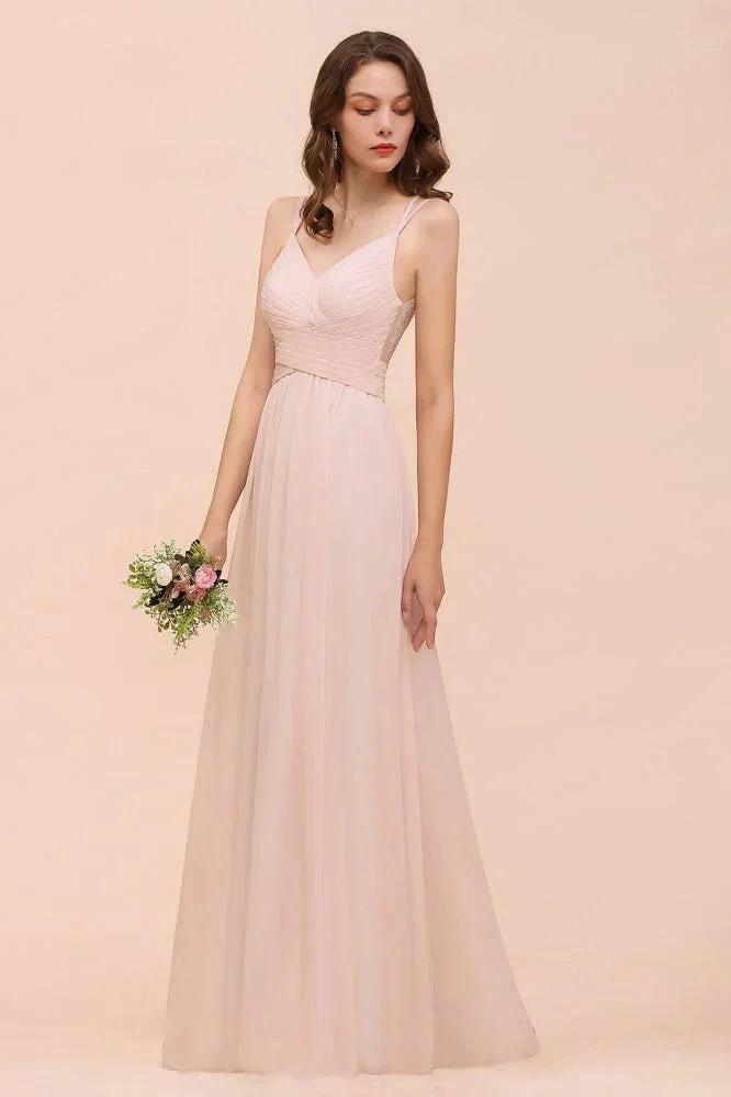 Dusty Pink Sleeveless A-line Wedding Guest Dress Beach Bridesmaid Dress (ZD13020)