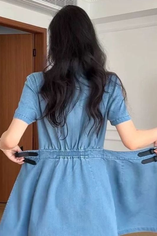 Waist Cinch Denim Dress - View 3 | VelvetHem