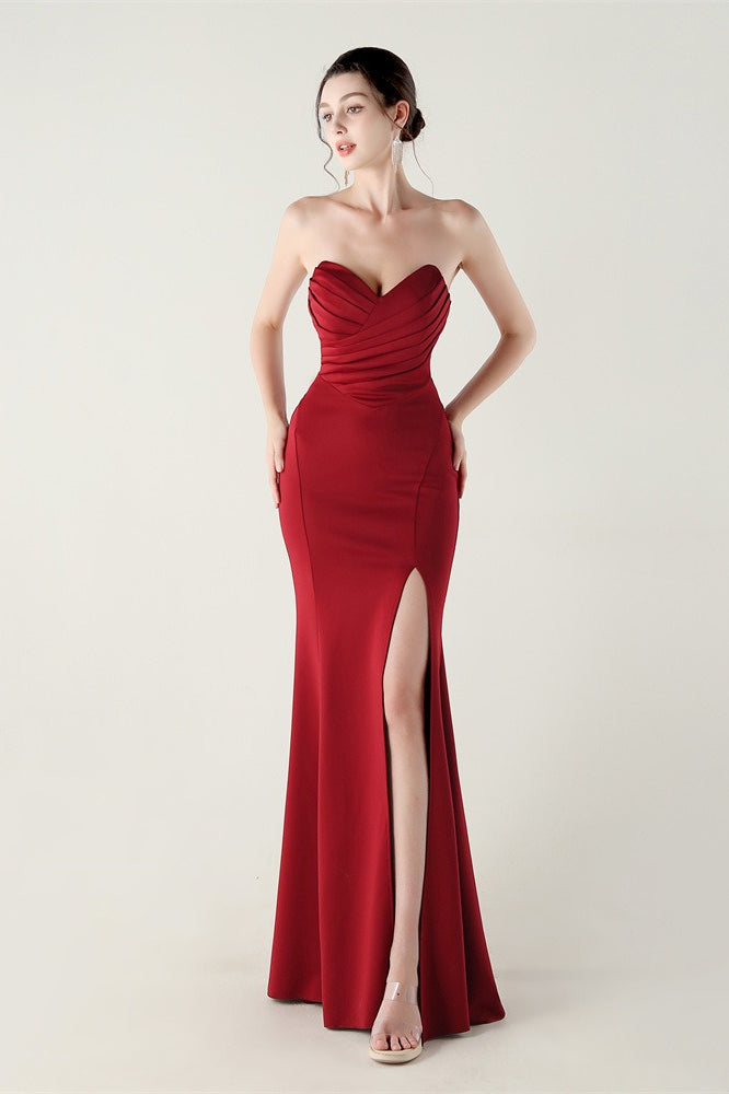 Strapless Sweetheart Pleated Modern Dress for Everyday Wear