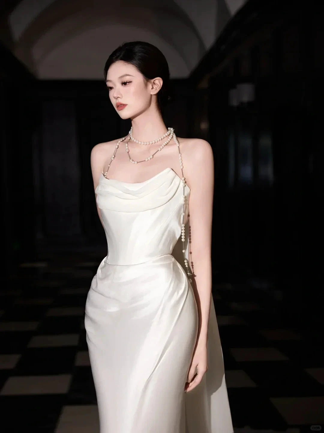 Classy White Satin Chiffon Mermaid Prom Dress,Strapless Long Wedding Dress (ZD13750)