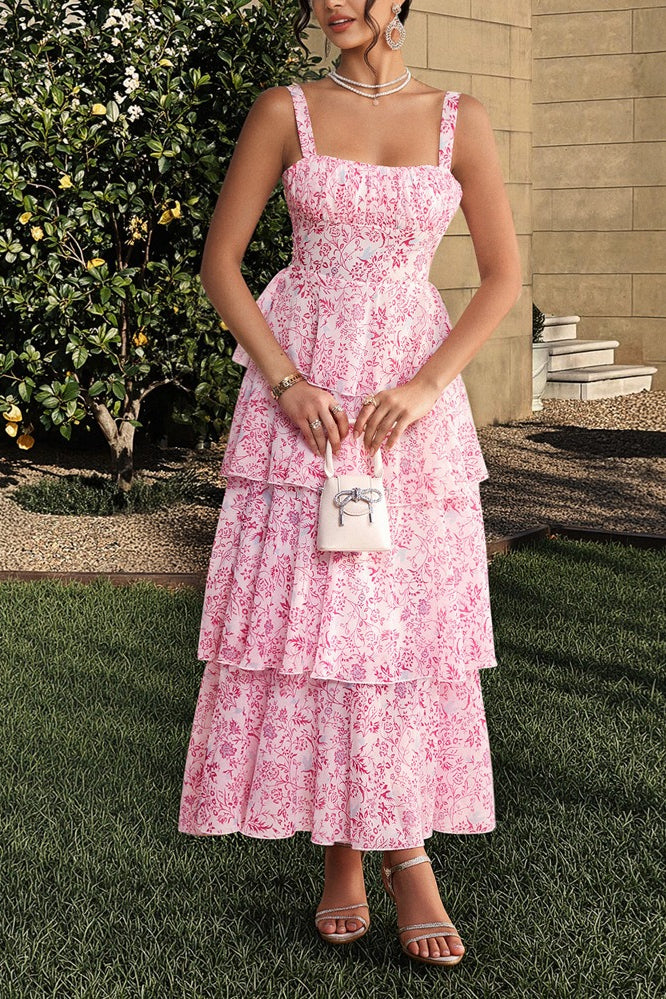 Chiffon Strap Maxi Floral Dress