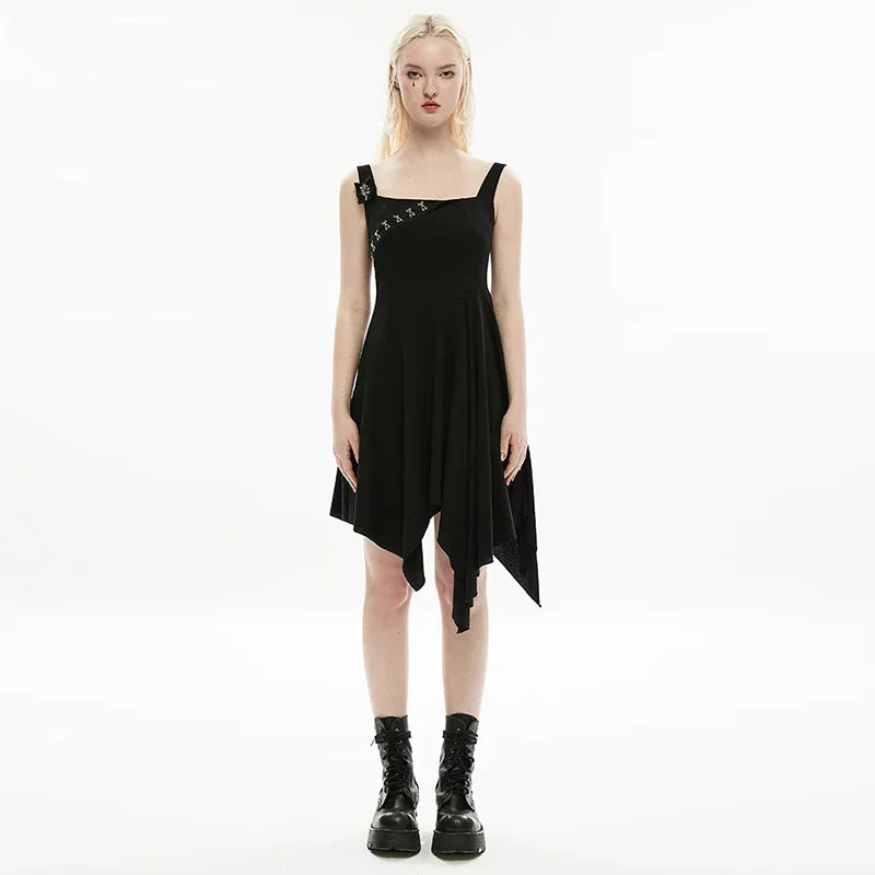 Gothic Daily Square Collar Detachable Rose Medal Brooch Asymmetrical Gothic Dress - VelvetHem