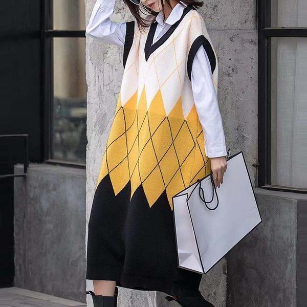 Women Hit Color Patchwork Small Fresh Sleeveless Pullover Elegant Minority Dress