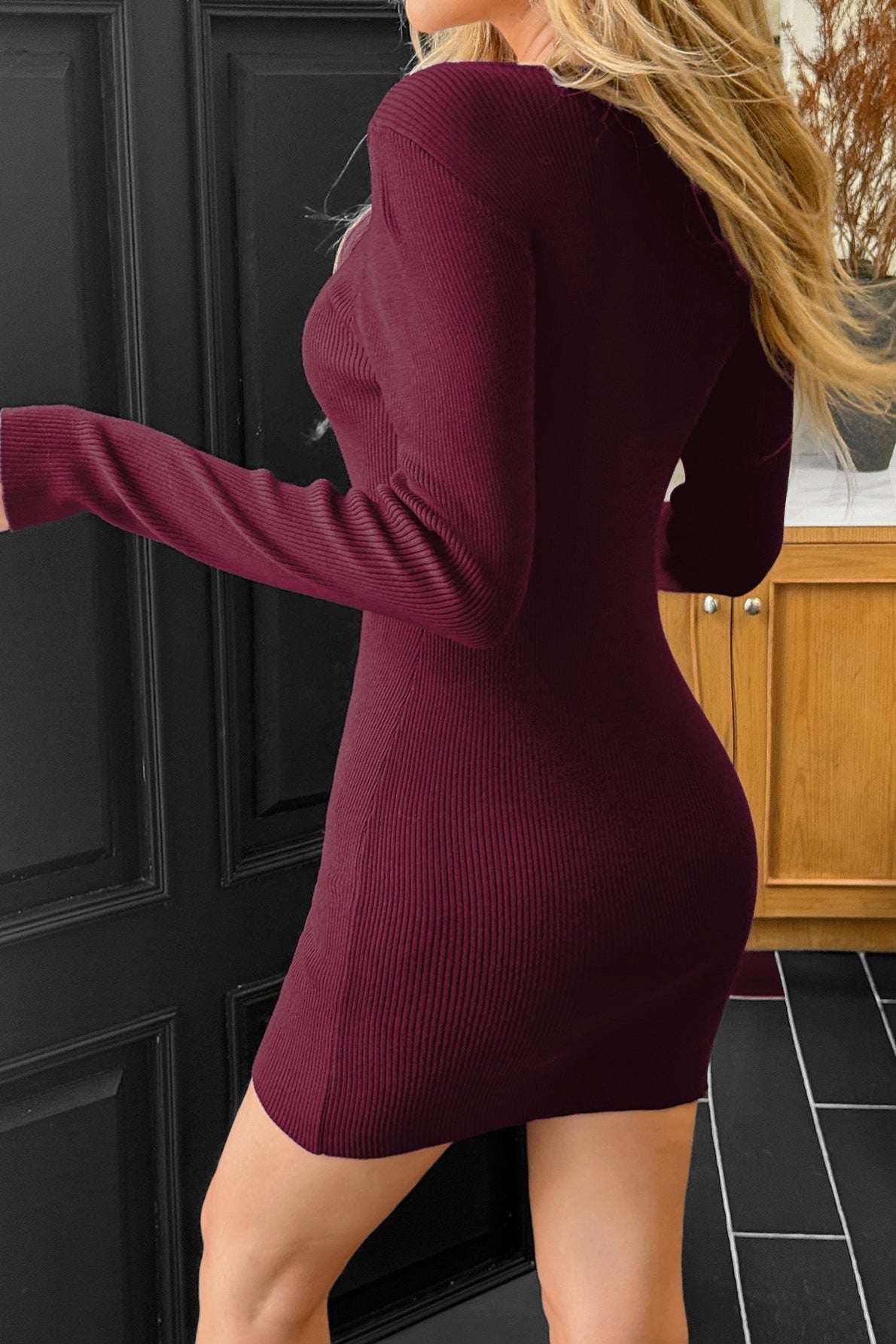 Knit Long Sleeve Bodycon Work Dress - View 10 | VelvetHem