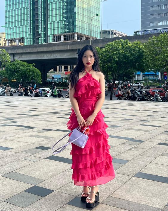 Sheath Halter Sleeveless Pink Chiffon Prom Dress 22th Birthday Outfit fg6824 - VelvetHem