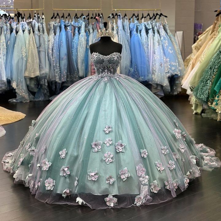 A-Line Tulle Appliques Quinceanera Dress Sweet 16 Ball Gown fg6822 - VelvetHem