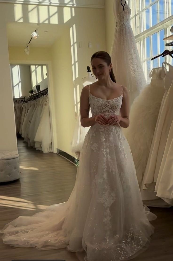 Elegant A Line Sparkly Appliques Long Wedding Dress Princess Evening Dress fg6859 - View 3 | VelvetHem