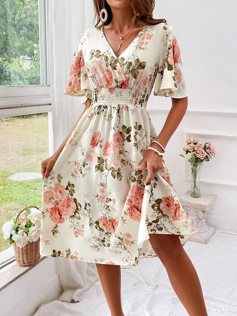 Teresa Aesthetic Floral Print Wrap Dress for Summer Evening Wear Edit