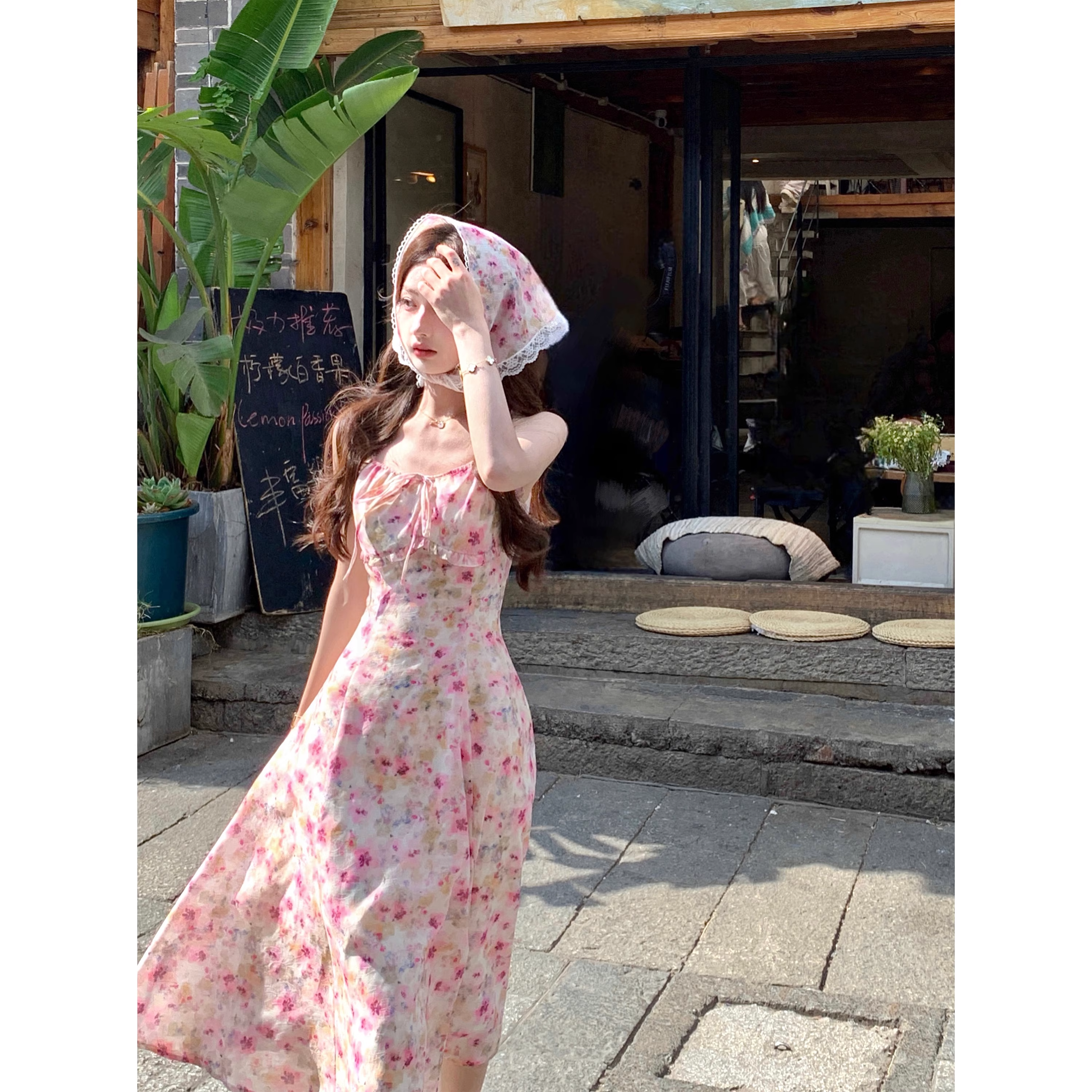 Floral print sundress, new summer long dress for women A94
