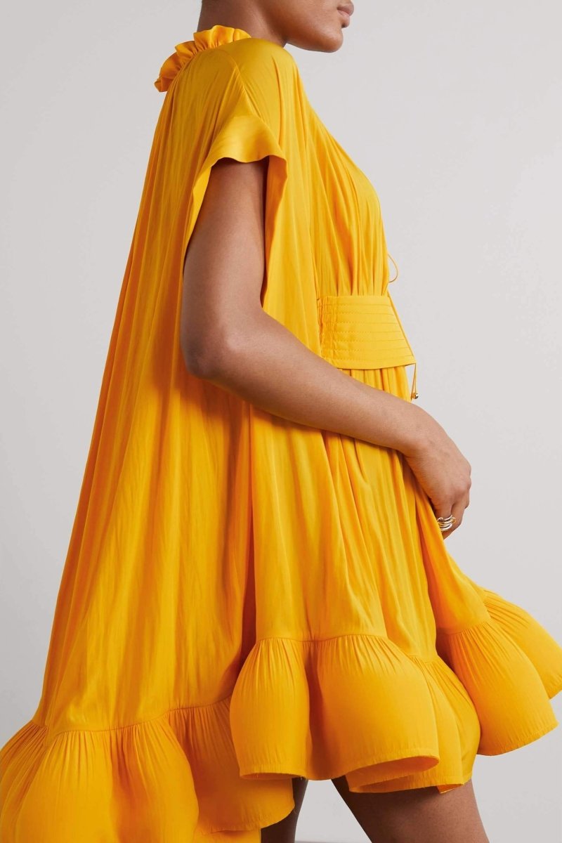 Denisse Statement Mini Dress with Ruffles and Cape Effect Evening Wear Edit