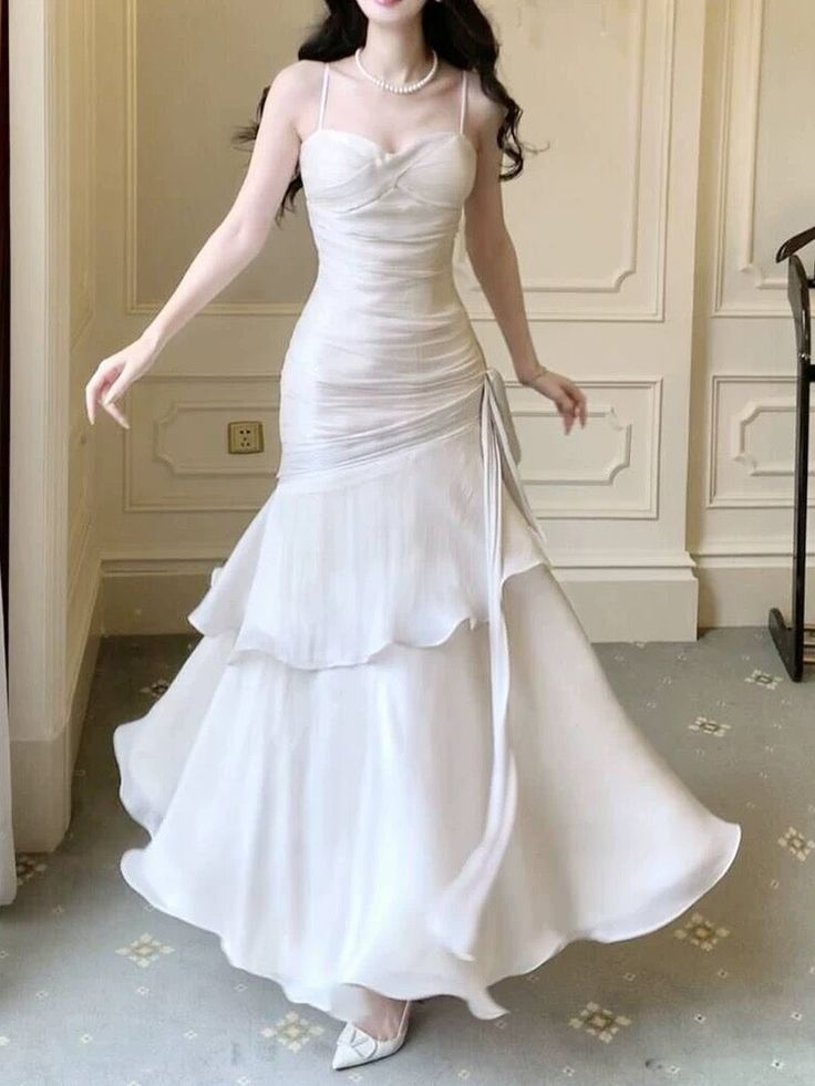 Elegant Straps White Prom Dress Mermaid Long Party Evening Dress