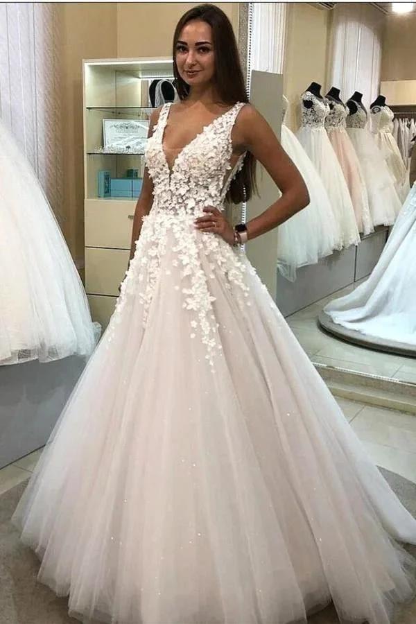 Elegant 3D Floral Lace Tulle Aline Sleeveless Evening Dress (ZD14697) - VelvetHem