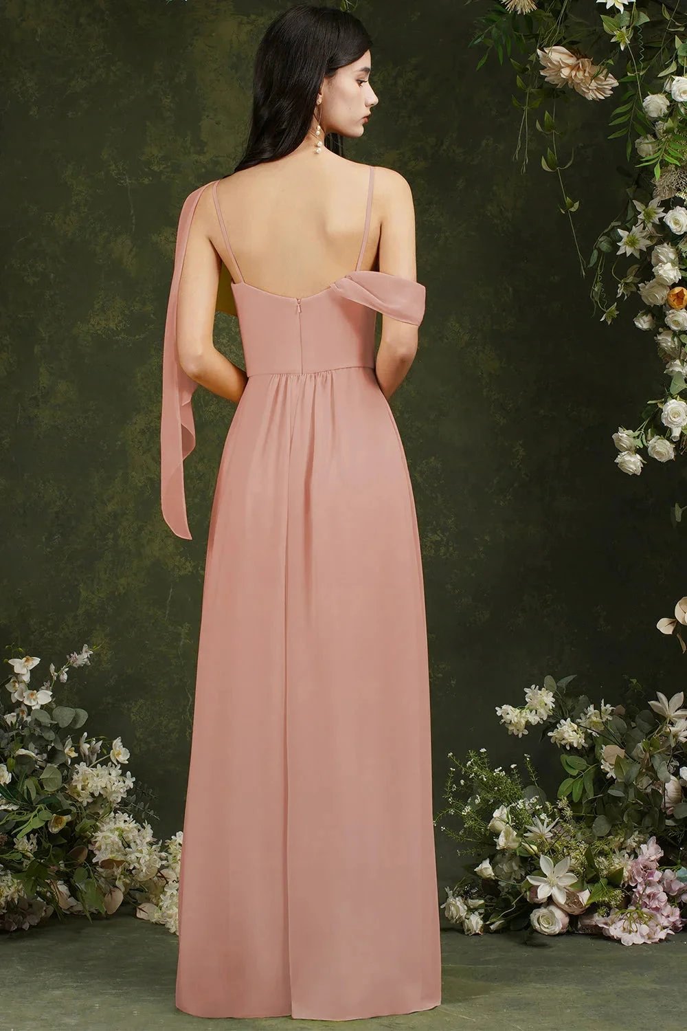 Elegant A-line Chiffon Ruffles Floor-length Split Bridesmaid Dress With Pockets (ZD13143)