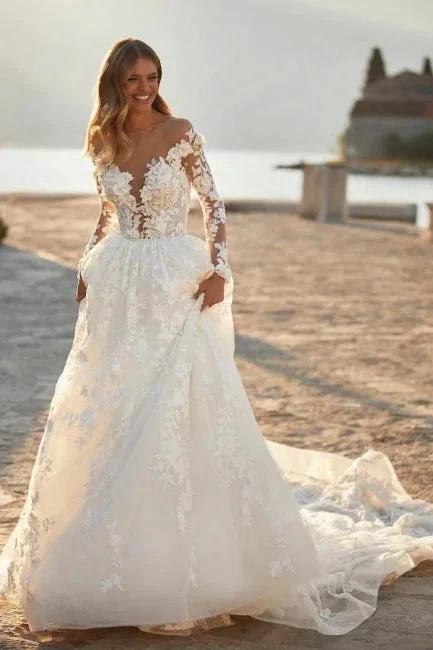 Elegant A-line Lace Appliques Wedding Dresses With Sleeves (ZD14599)