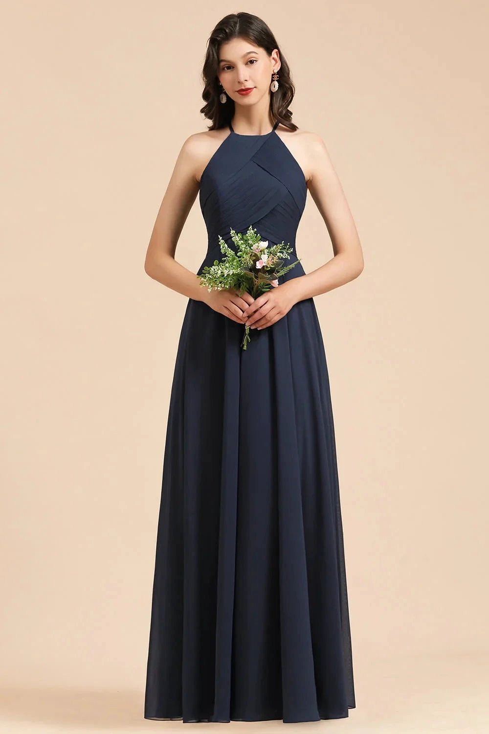 Elegant A-line Sleeveless V-Neck Ruffle Chiffon Lace Bridesmaid Dresses (ZD12873)