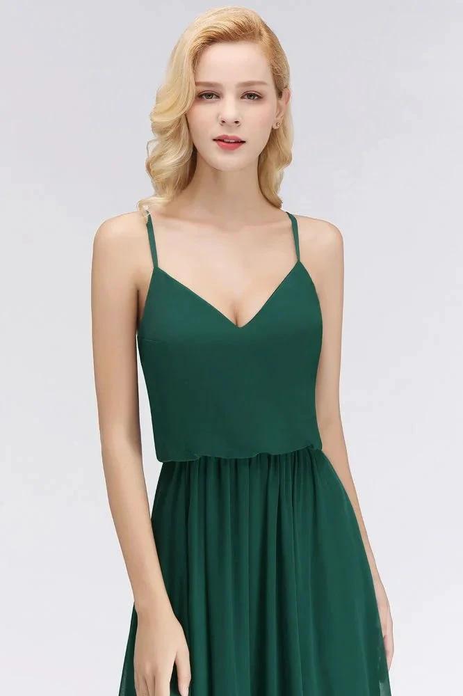 Elegant A-line Spaghetti Chiffon Bridesmaid Dresses V-neck Evening Maxi Gown (ZD13049)