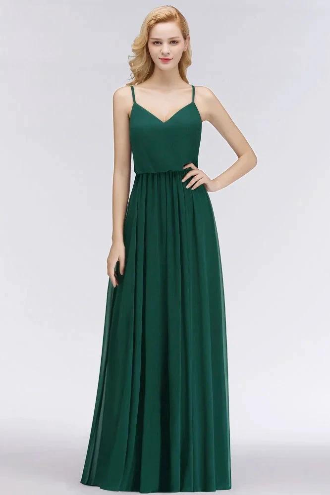 Elegant A-line Spaghetti Chiffon Bridesmaid Dresses V-neck Evening Maxi Gown (ZD13049)