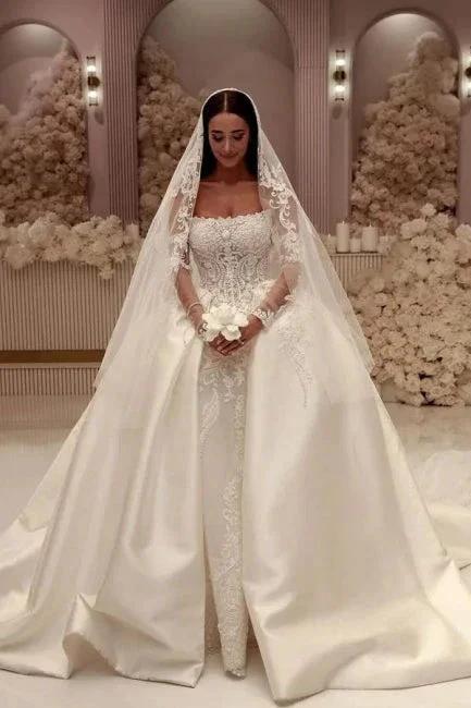 Elegant A-Line Tulle Scoop Sleeveless White Wedding Dress With Appliques (ZD16618) - VelvetHem