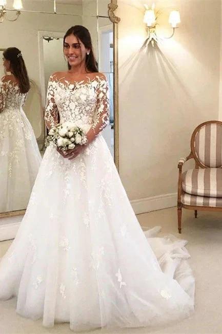 Elegant A Line Wedding Dresses With Sleeves Wedding dresses with lace (ZD16606)