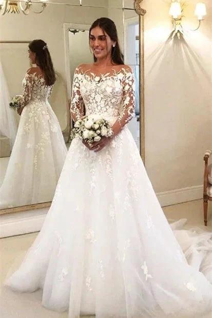 Elegant A Line Wedding Dresses With Sleeves Wedding dresses with lace (ZD16606) - VelvetHem