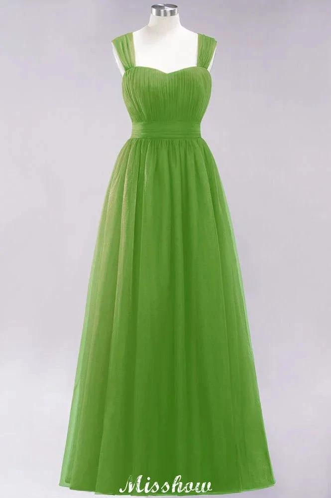 Elegant aline Sleeveless Tulle Evening Maxi Gown Burgundy Straps Bridesmaid Dress by misshow.com