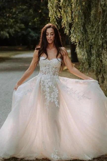 Elegant Boho A-Line Sleeveless Wedding Dresses with Lace (ZD14687) - VelvetHem