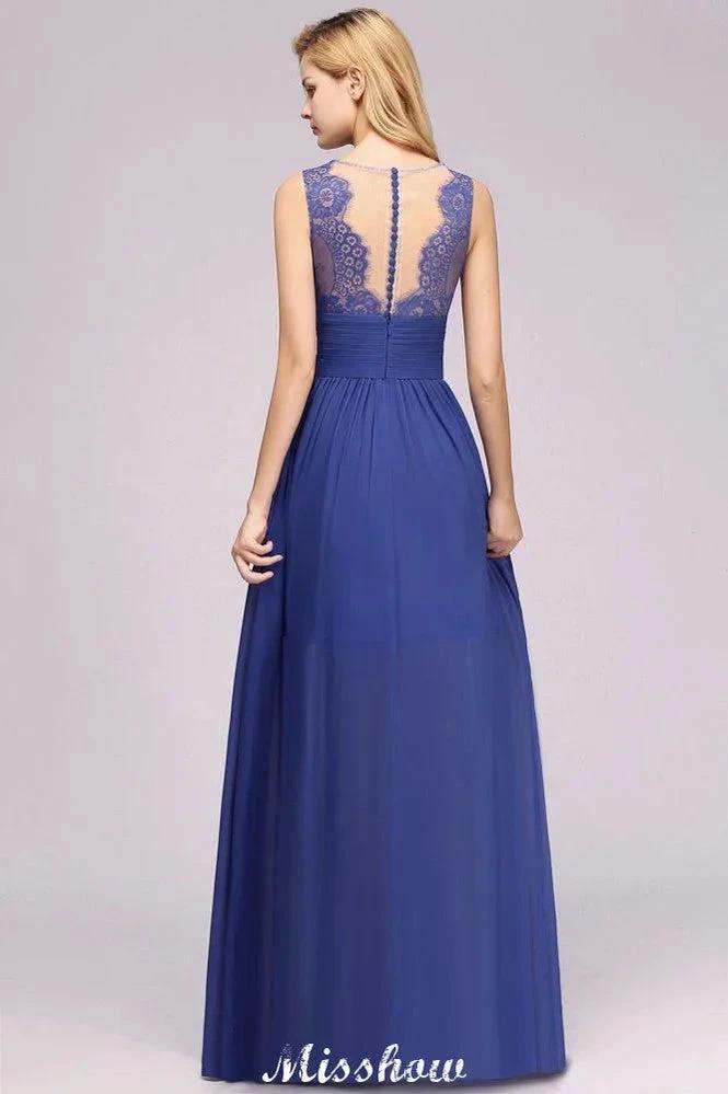 Elegant Chiffon Lace Jewel Sleeveless Floor-Length A-Line Ruffles Bridesmaid Dress (ZD12935)
