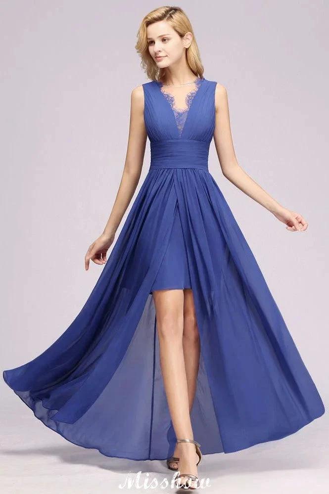 Elegant Chiffon Lace Jewel Sleeveless Floor-Length A-Line Ruffles Bridesmaid Dress by misshow.com