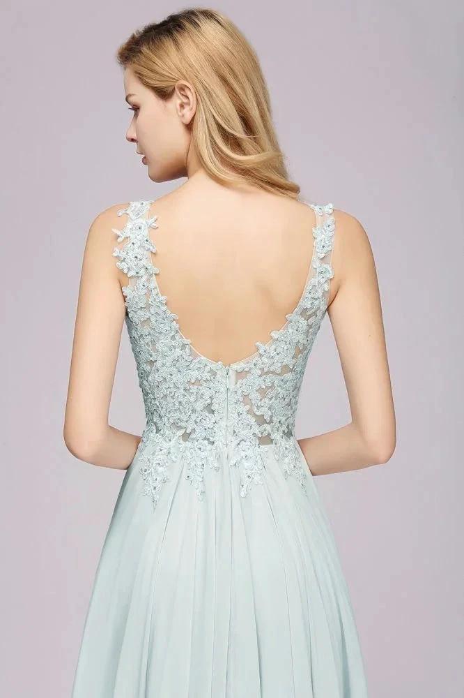Elegant Chiffon Lace V-Neck Sleeveless Floor-Length A-Line Bridesmaid Dress with Beadings (ZD13124)
