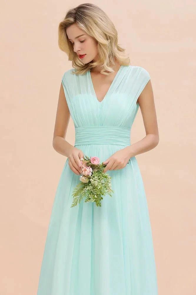 Elegant Chiffon V-Neck Sleeveless Floor-Length A-line Bridesmaid Dress with Ruffles (ZD13127)