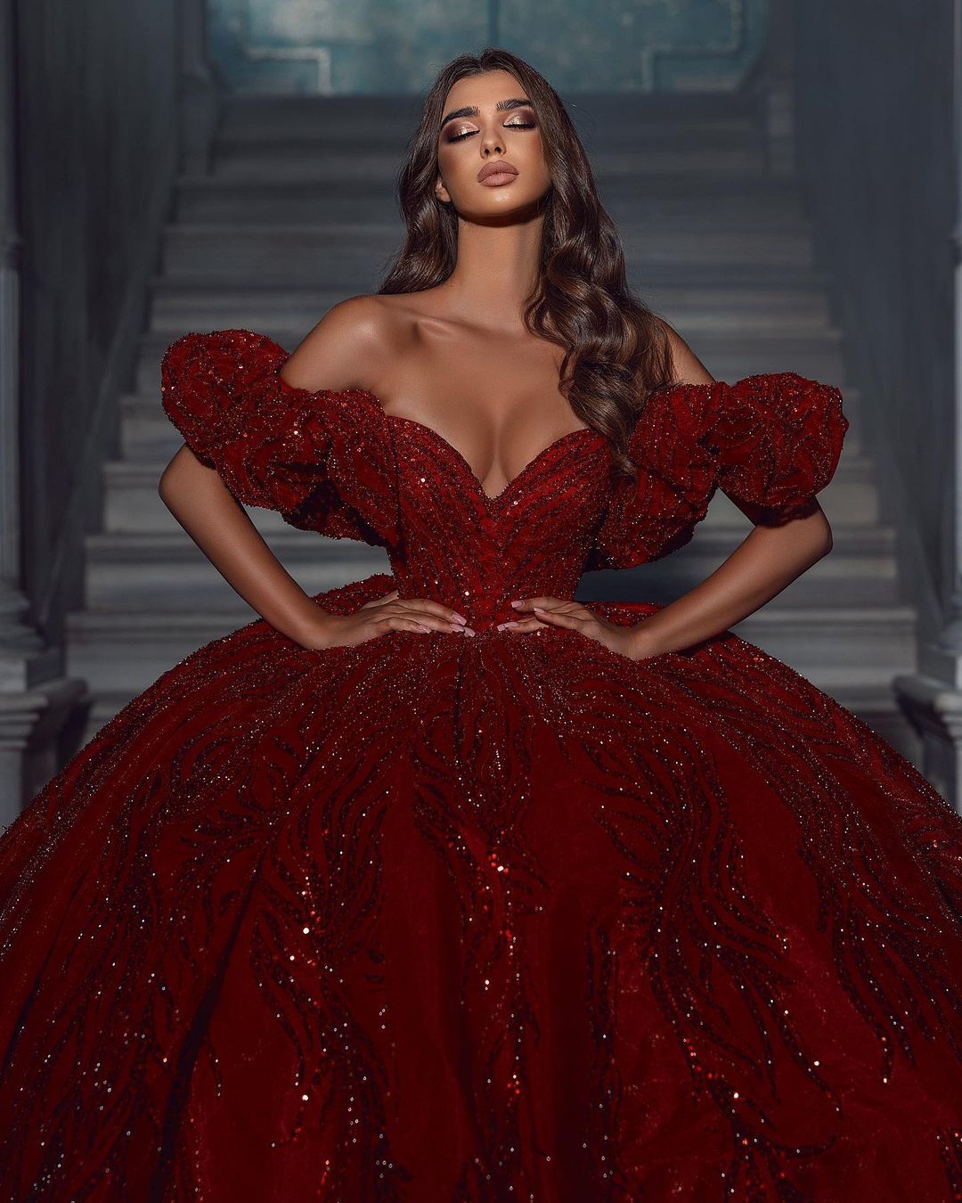 Elegant Floor-Length V-Neck Sleeveless Off-The-Shoulder A-Line Sequined Wedding Dress with Ruffle Details (ZD17494)