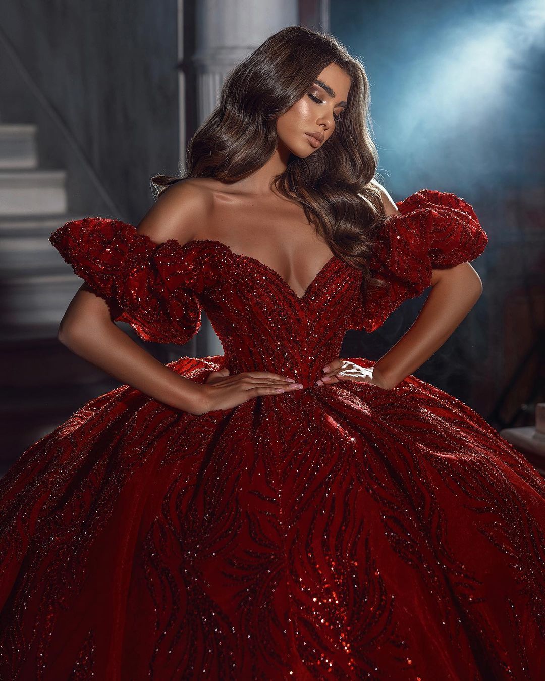 Elegant Floor-Length V-Neck Sleeveless Off-The-Shoulder A-Line Sequined Wedding Dress with Ruffle Details (ZD17494)