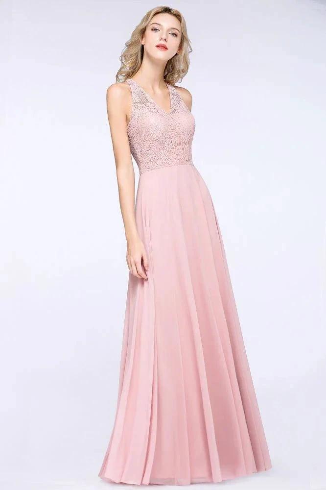 Elegant Floral Appliques aline Bridesmaid Dress Dusty Pink Chiffon FloorLength Formal Dress (ZD13121)