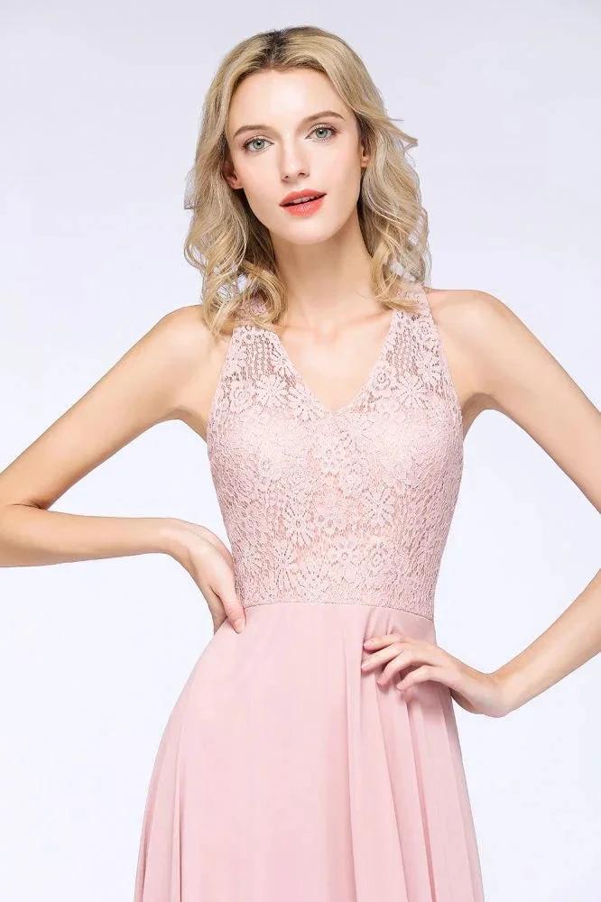 Elegant Floral Appliques aline Bridesmaid Dress Dusty Pink Chiffon FloorLength Formal Dress (ZD13121)