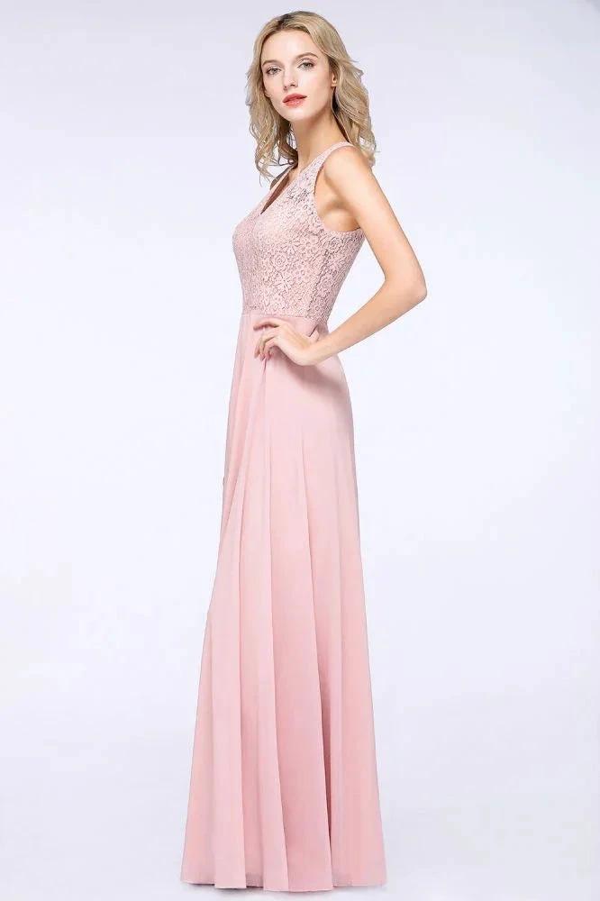 Elegant Floral Appliques aline Bridesmaid Dress Dusty Pink Chiffon FloorLength Formal Dress (ZD13121)