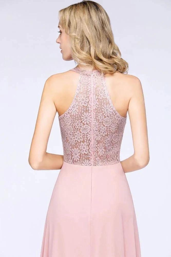 Elegant Floral Appliques aline Bridesmaid Dress Dusty Pink Chiffon FloorLength Formal Dress (ZD13121)
