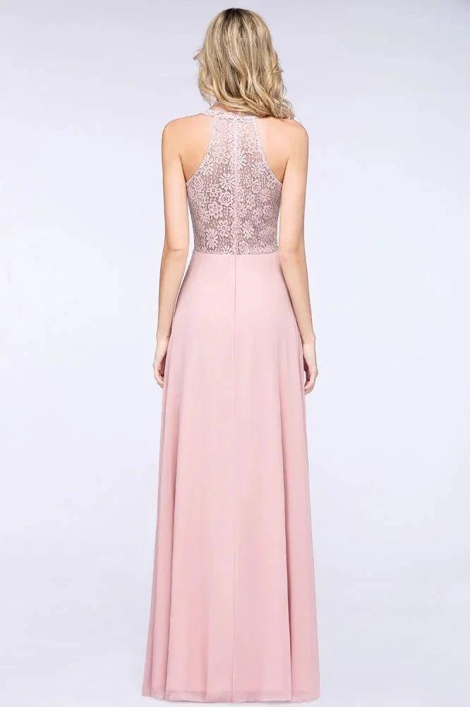 Elegant Floral Appliques aline Bridesmaid Dress Dusty Pink Chiffon FloorLength Formal Dress (ZD13121)