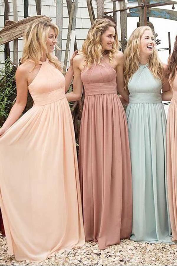 Elegant Halter Ruffles Empire Floor-length Chiffon Bridesmaid Dresses (ZD13213) - VelvetHem