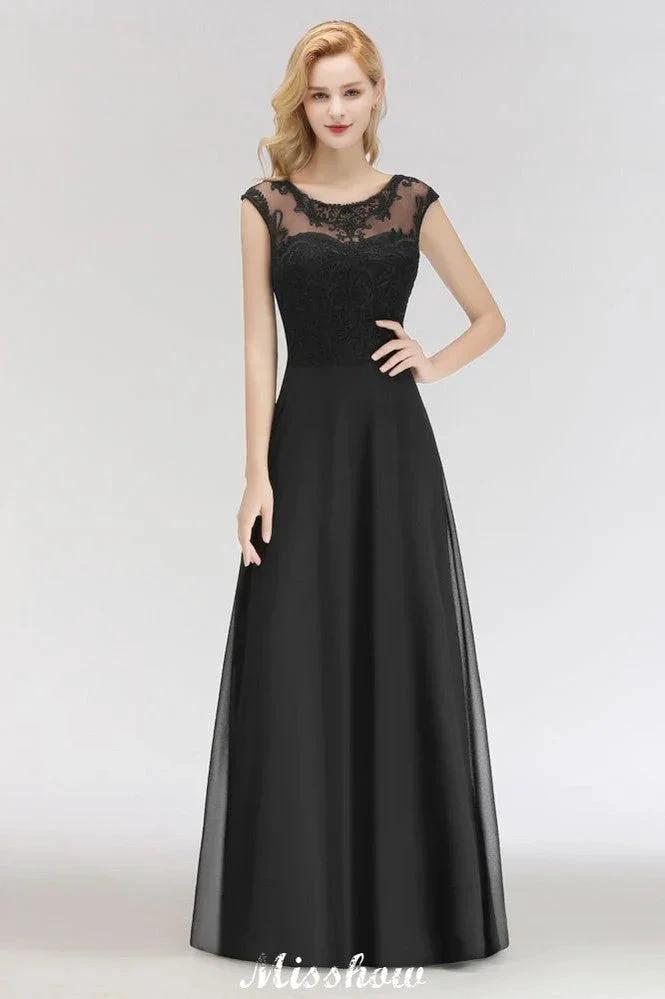 Elegant Jewel Sleeveless floor-Length A-line Lace Black Bridesmaid Dress (ZD12944) - VelvetHem