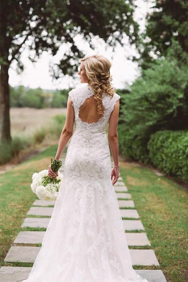 Elegant Lace Appliques Wedding Dress With Zipper Button (ZD16286)