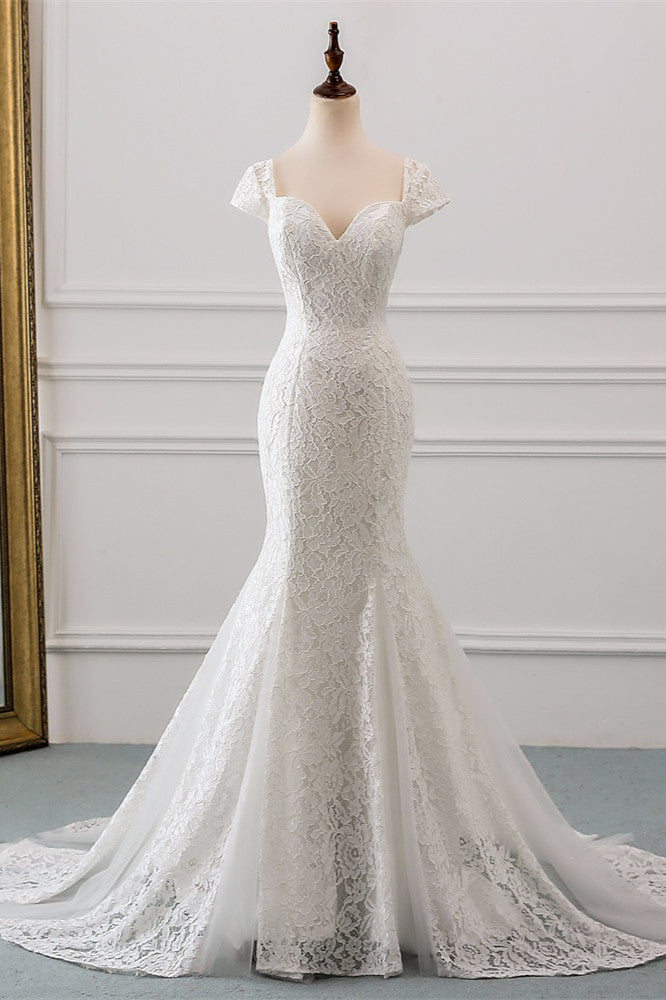 Elegant Lace Cap-Sleeves Sweetheart Mermaid Wedding Dresses (ZD17421) - VelvetHem