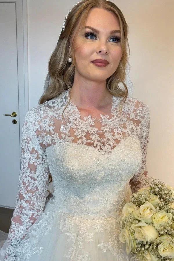 Elegant Long A-line Lace Wedding Dresses With Long Sleeves (ZD14832)