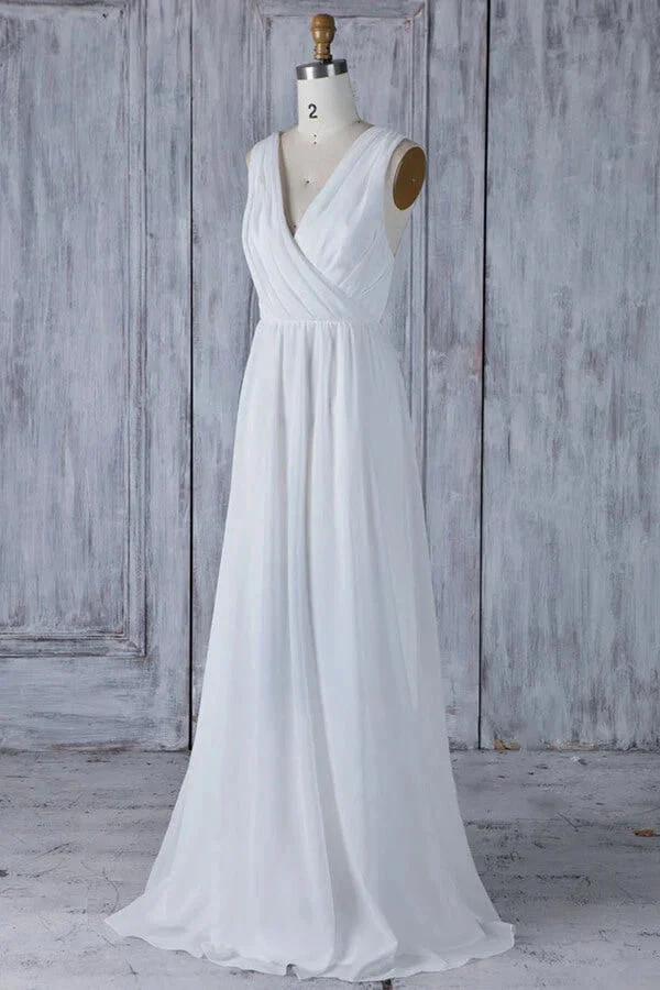 Elegant Long A-line Ruffle Lace Chiffon Wedding Dress (ZD14374) - VelvetHem