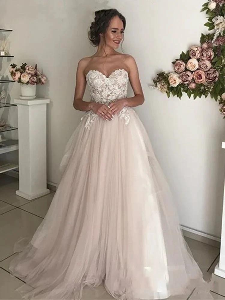 Elegant Long A-Line Sweethart Tulle Lace Wedding Dresses (ZD15897)