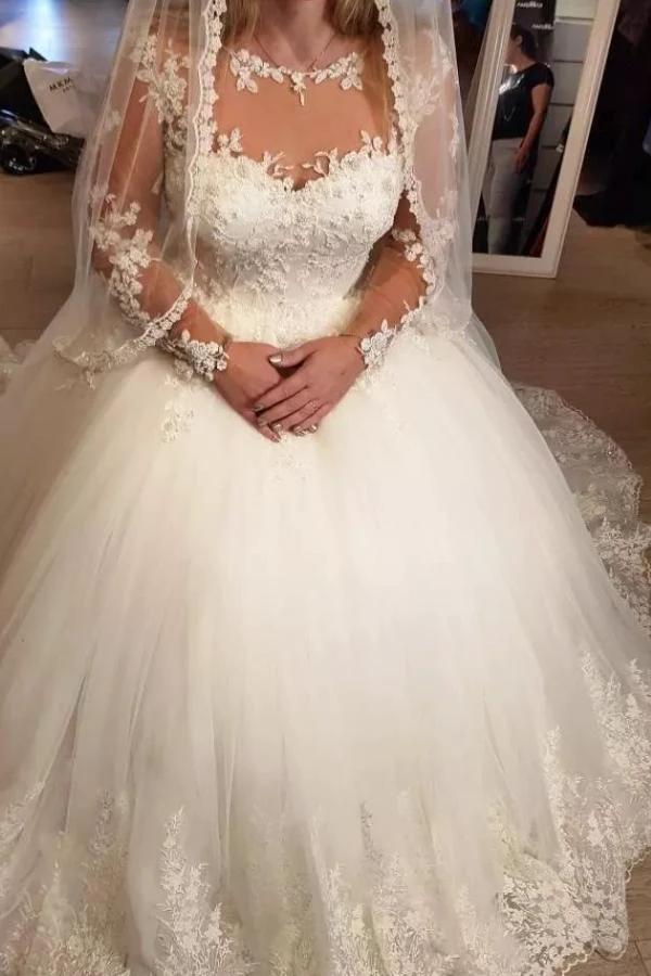 Elegant Long A-line Sweetheart Tulle Wedding Dress (ZD15167) - VelvetHem